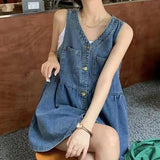 Load image into Gallery viewer, Sleeveless Strap Dress Women Summer Single-Breasted Pockets
