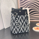 Load image into Gallery viewer, Mini Knitted Bucket Bag Women Small Handbag Geometric Colorblock Wristlet Purse With Detachable Handle