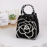Load image into Gallery viewer, Mini Knitted Bucket Bag Women Small Handbag Geometric Colorblock Wristlet Purse With Detachable Handle