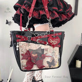 Load image into Gallery viewer, Y2k Aesthetic Underarm Ita Bag Streetwear Girl Transparent Shoulder Bag Heart Shape Chic Chain Handbag DIY Display Crossbody Bag