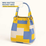 Load image into Gallery viewer, Mini Knitted Bucket Bag Women Small Handbag Geometric Colorblock Wristlet Purse With Detachable Handle