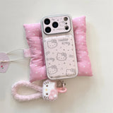 Load image into Gallery viewer, INS Electroplated Leather Hellokitty Phone Case for iPhone 17 Pro 15 14 16 Pro Max Fundas with Plush Pendant Strap Cute Cases