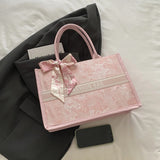 Load image into Gallery viewer, Luxury Elegant Women Tote Bag Embroid Bouquet Pattern PU Leather Tote Bag Letter Scarf Handbag for Commute Shopping
