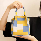 Load image into Gallery viewer, Mini Knitted Bucket Bag Women Small Handbag Geometric Colorblock Wristlet Purse With Detachable Handle
