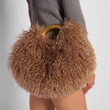 Load image into Gallery viewer, Women's Fashion Long Fur Wool Bag beach Faux Wool Fur Shoulder Bag Ladies Faux Furs Handbag Luxury Mongolian Sheep Fur Bags