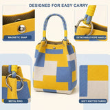 Load image into Gallery viewer, Mini Knitted Bucket Bag Women Small Handbag Geometric Colorblock Wristlet Purse With Detachable Handle