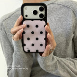 Load image into Gallery viewer, Korean Pink Background Polka Dots Black Border Drip Glue Phone Case For iPhone 17 Back Cover