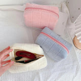 Load image into Gallery viewer, Soft Plush Quilted Cosmetic Bag Portable Zipper Makeup Organizer Cute Travel Toiletry Pouch for Women Girls