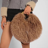 Load image into Gallery viewer, Women's Fashion Long Fur Wool Bag beach Faux Wool Fur Shoulder Bag Ladies Faux Furs Handbag Luxury Mongolian Sheep Fur Bags