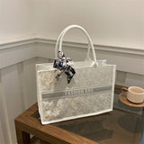 Load image into Gallery viewer, Luxury Elegant Women Tote Bag Embroid Bouquet Pattern PU Leather Tote Bag Letter Scarf Handbag for Commute Shopping