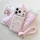 Load image into Gallery viewer, INS Electroplated Leather Hellokitty Phone Case for iPhone 17 Pro 15 14 16 Pro Max Fundas with Plush Pendant Strap Cute Cases