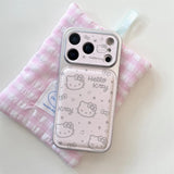 Load image into Gallery viewer, INS Electroplated Leather Hellokitty Phone Case for iPhone 17 Pro 15 14 16 Pro Max Fundas with Plush Pendant Strap Cute Cases