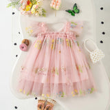 Load image into Gallery viewer, Girls' Dress Summer Floral Mesh Little Flying Sleeve Baby Girl Dress