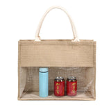 Load image into Gallery viewer, Custom Logo Natural Black Jute Bag Hessian Shopper Tote Bags With Strong Handles